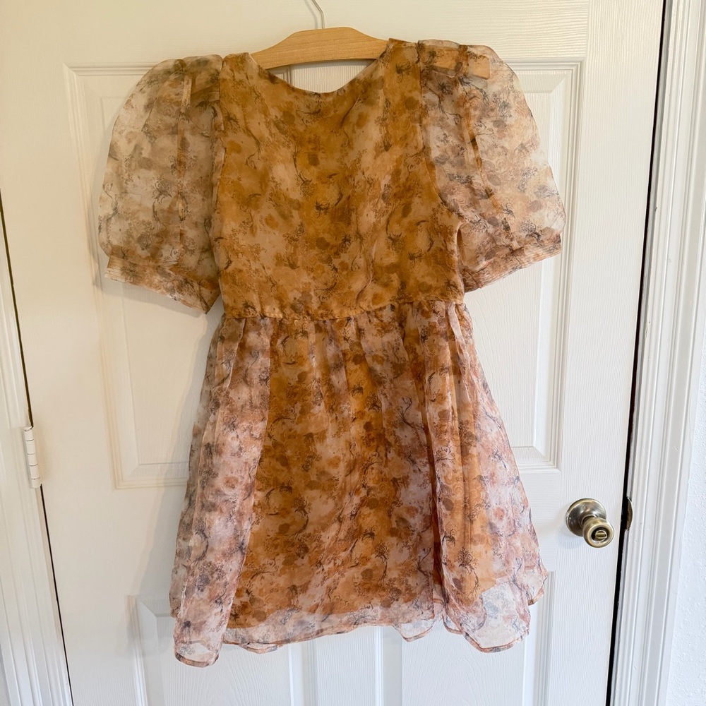 En Saison Floral Babydoll Mini Dress Puff Sleeve Cottagecore Romantic Size S - Picture 6 of 11